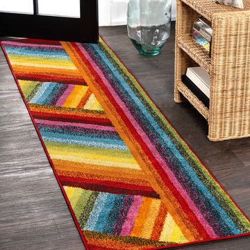 Retro Rainbow Contemporary Stripe Area Rug